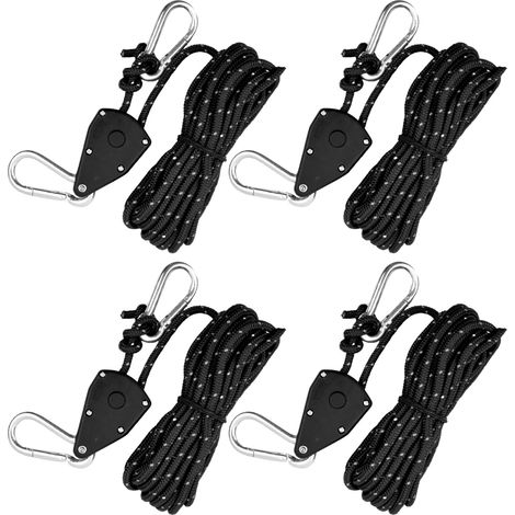Cordes Réfléchissante Pour Tente Corde Ficelle Avec Poulie En Alliage De Zinc Camping 4m 4 Mm 4PCS Noir (1/5)