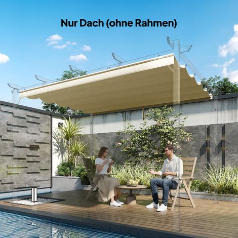 Ersatzdach für 4 x 3 m Pergola, einziehbar, mit Regenabflusslöchern, wetterfest, Polyester, Beige