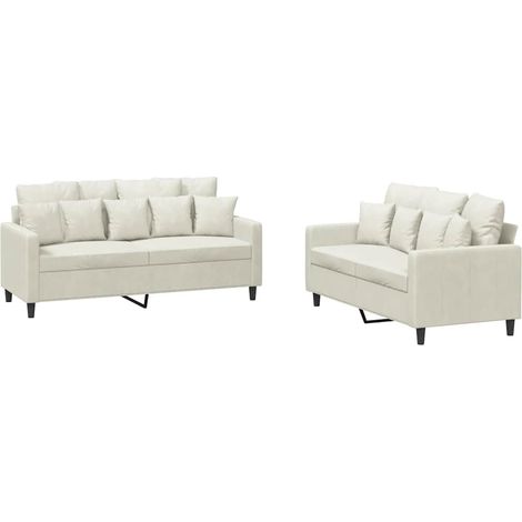 vidaXL 2er Sofa Set mit Kissen Creme Velours
