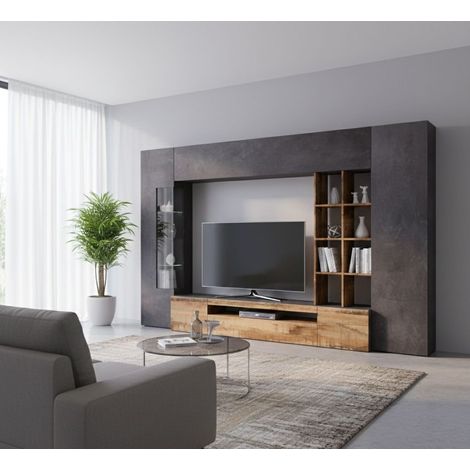 Parete Attrezzata - 20 Ripiani 24 Vani, Marrone Acero, -, 290x40x192h cm Gruzin