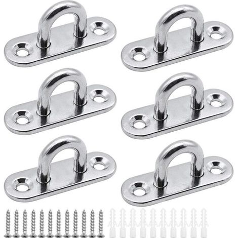 6pcs Eyelet Plates Stainless Steel Cover Plate 5mm Mast Plate Heavy Duty Fixing Hooks for Wall Hooks Hanging Chairs Awning Boat Accessories etc