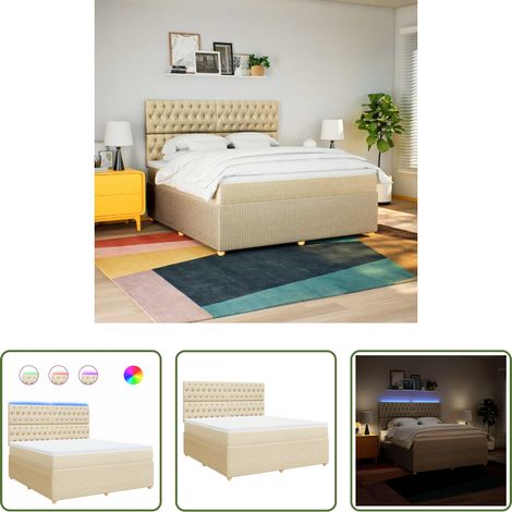 vidaXL LED-Beleuchtung -  Boxspringbett mit Matratze Creme 180x200 cm Stoff (1/5)