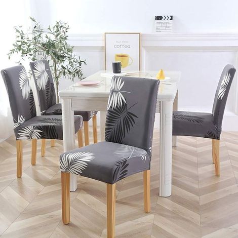 Housse de Chaise Extensible Housses de chaise de salle à manger-Gris 4 pièces-Fei Yu (1/4)