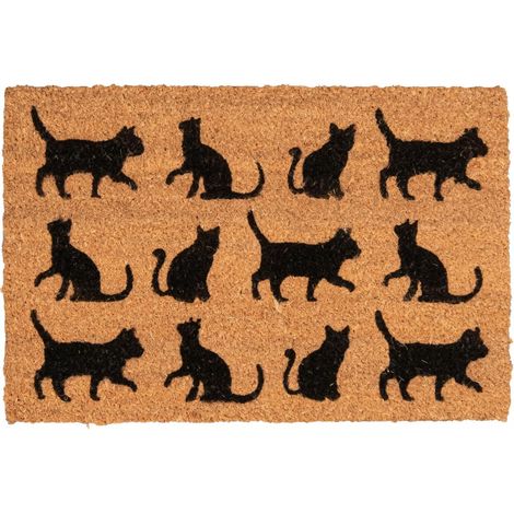 Paillasson 40 x 60 cm, motif animaux en relief, orange et noir, tissé, fibres naturelles, idéal pour l'entrée