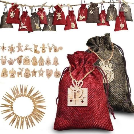 Calendrier De L'Avent - Pochettes En Toile De Jute Avec Cordon De Serrage - Pour Décoration DIY Noël Bureau Maison - 24 Pièces (1/4)