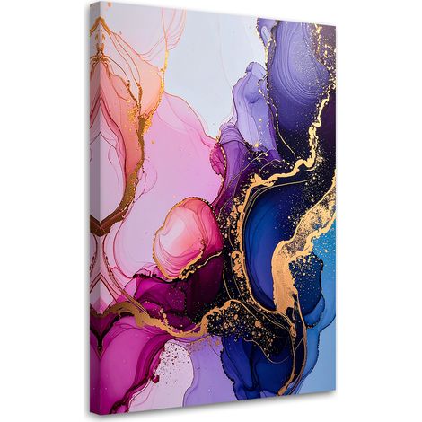 Quadro su tela, Astrazione rosa e viola con venature dorate. - 40x60 (1/2)