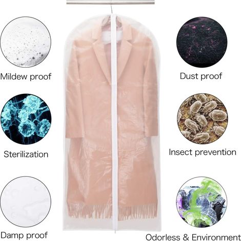 Housses de Vêtements, Anti Poussière Etanche Mite Humidité,Housses de Protection Zip Semi Transparentes pour Chemise Costumes/Manteaux, 6pcs 60 x 140cm (Blanc) (1/5)