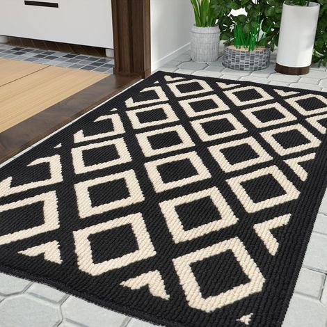 Paillasson Entree - 60 x 90 cm - Polypropylene Antidérapant Absorbant - Pour Porte Extérieure Intérieure Cuisine Couloir - Noir Blanc - 1 Pièce