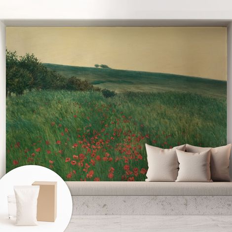 Papier peint intissé mural avec colle pour salon et chambre Décoration murale rapide - Colle incluse gratuite Champs de pavots 208x146 cm (1/5)