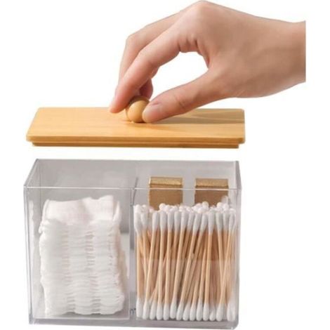 Bardusch - Boite a Coton Tige, Rangement Coton Demaquillant Transparent, Organisateur Salle de Bain Rangement, Boîte de Rangement Cotons-Tiges (1/4)
