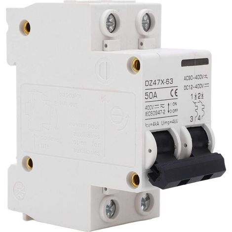 Disjoncteurs 50A 400V AC DC, 2P 4KA Disjoncteur à Déclenchement électromagnétique à capacité de Rupture pour Système PV à Panneaux Solaires, Installation sur Rail DIN 35 Mm (1/4)