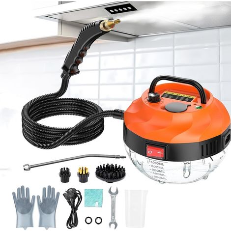 Nettoyeur vapeur, 2500 W, 3 bars, 6 niveaux de vapeur, idéal pour la cuisine, la salle de bain et les sols, 3 têtes de brosse incluses, réservoir d'eau de 1000 ml, orange (1/5)