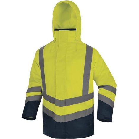 Deltaplus, Parka Alta Visibilita' 5in1, Impermeabile, Giallo Fluo-Blu Navy, Taglia L