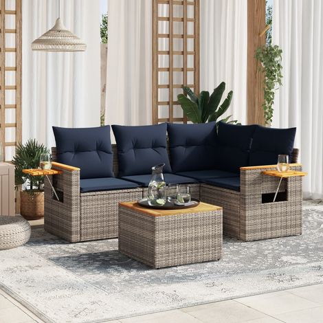 5-tlg. Garten-Sofagarnitur mit Kissen Grau Poly Rattan vidaXL (1/5)
