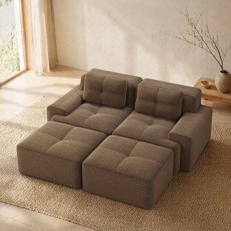 Sofá modular en U de pana marrón, asiento profundo de 74 cm, sin montaje, DESVIAE (1/5)