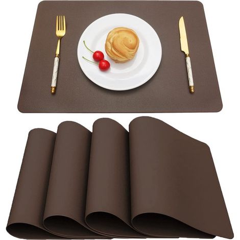 Napperons de table - Sets de table en similicuir - Sets de table antitaches - Set de 4 - Hydrofuges et faciles à nettoyer - Résistants à la chaleur jusqu'à 80 °C - Protègent la table - Design élégant  (1/5)