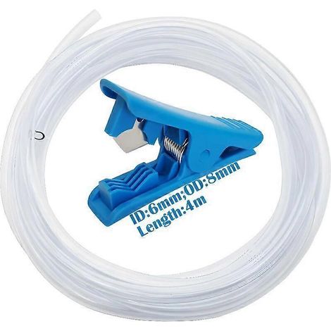 Tuyau PVC transparent de 6 mm de diamètre intérieur et 8 mm de diamètre extérieur. Tube flexible. Livré avec un coupe-tube (4 mètres). (1/4)