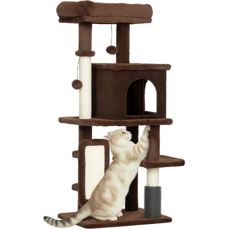 PawHut árbol rascador para gatos altura 104 cm árbol para gatos con plataformas poste con cepillo bolas colgantes y almohadilla para rascar marrón (1/5)