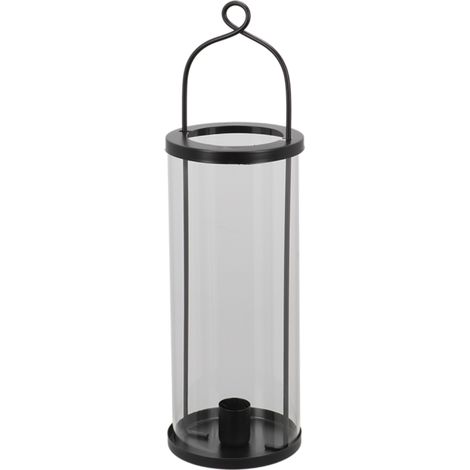 Lanterne avec bougeoire en verre - Noir - H 32,5 cm - Livraison gratuite (1/4)