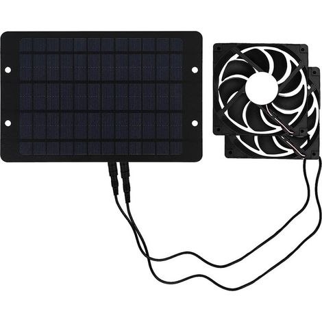 Kit extracteur d'air solaire 10W 12V avec panneau solaire et 2 ventilateurs pour serre poulailler niche abri grange (1/4)