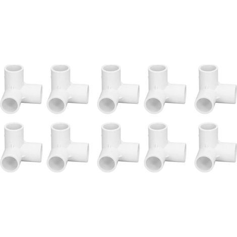 10 Raccords d'Angle PVC 3 Voies 20mm - Connecteurs en T pour Tuyaux d'Irrigation, Résistants et Faciles à Installer, Couleur Blanc (1/4)