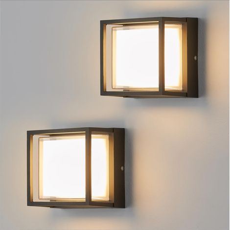 Lot de 2 appliques murales en aluminium à LED, lampes de jardin LED étanche, lampe de chevet LED murale, lumière chaude IP65, extérieures 3000 K (1/5)