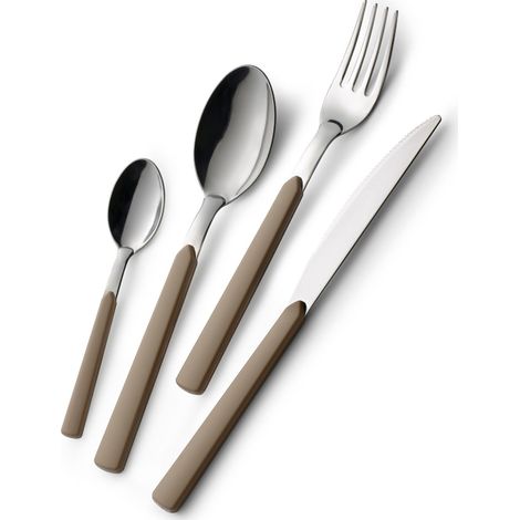 GLOUPIE Set 24 Posate Loft Nocciola Per 6 Persone in Acciaio Inox e Manico In ABS Made In Italy Lavabili In Lavastoviglie (1/5)