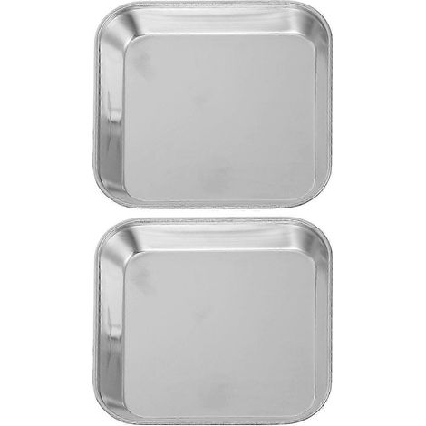 Deux assiettes plates/plateaux alimentaires en acier inoxydable, assiettes à hors-d'œuvre, assiettes à steak, assiettes à biscuits et à dessert, assiettes à salade, petites assiettes carrées, utiles e (1/5)