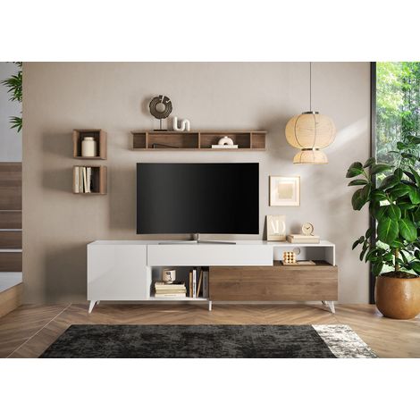 Meuble tv 241 cm chêne mercure/blanc laqué Minorka (1/4)