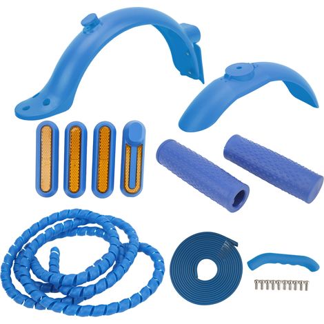 Garde-boue avant/arrière et accessoires Xiaomi M365 - Poignées silicone bleues et protège-frein. (1/5)