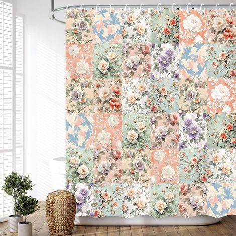 Rideau de douche moderne à motifs floraux, rideau de douche imprimé, rideau de séparation imperméable et anti-moisissure à l'aquarelle, 180 x 200 cm (1/5)