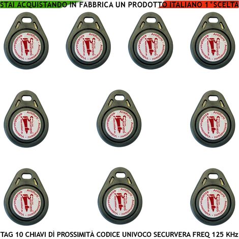 Chiave di Prossimità Dieci Trasponder Alta Sicurezza Codice di Base Securvera Univoco EM-4100 Frequenza di Lavoro 125 KHz RFID Codici Generati Random TAG Alimentazione x Induzione Con Foro Portachiavi (1/4)