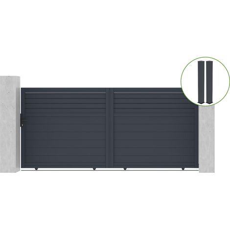 Portail coulissant 3,5m CARPATIA H.160cm alu gris + 2 poteaux 20x20cm H.190cm (1/5)