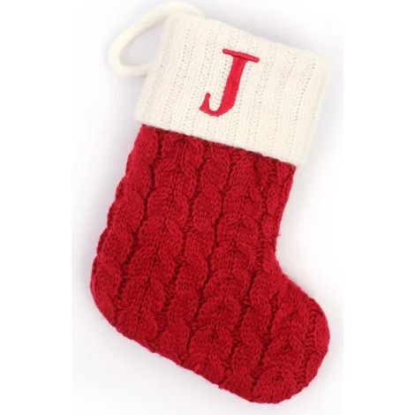 Lettres pour chaussettes de Noël, chaussettes de Noël tricotées, pendentif en bois, décorations, chaussettes de Noël, flocon de neige rouge J (1/5)