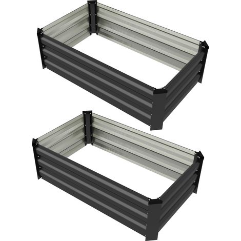 Outsunny Set di 2 Letti per Orto in Acciaio con Base Aperta 100x60x30cm Grigio (1/5)