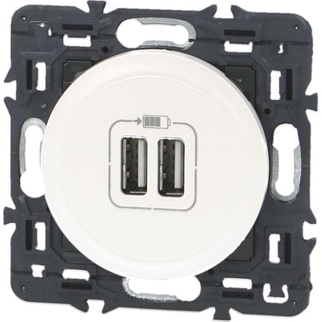 Prise USB composable double blanche – Montage encastré ou en saillie – Compatible avec plaques de finition Legrand (1/10)