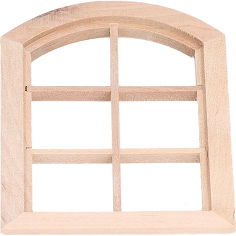 Fenêtres miniatures pour maison de poupée, fenêtres cintrées à 6 carreaux, couleur bois (1/5)