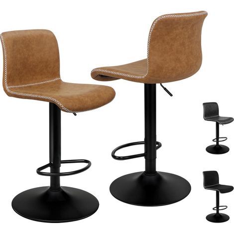 Barhocker 2er-Set mit Rückenlehne, höhenverstellbar, Kunstleder, Braun (1/5)