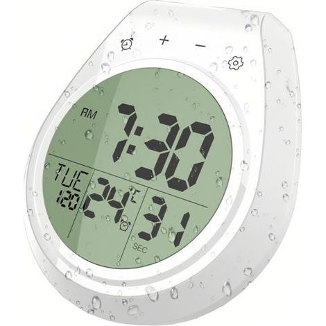 Horloge de Douche Digitale Etanche, Décoration Murale de Cuisine, Affichage de la Température, de la Date et du Jour, Interrupteur F/C, Compte à rebours, Crochets à Ventouses (1/5)