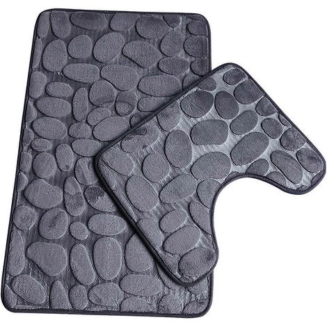 Lot de 2 tapis de bain antidérapants, doux et absorbants, pour WC, forme en U, lavables en machine, gris. (1/5)