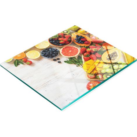Tabla de cocina de vidrio templado duradera y elegante con estampado de frutas, 60x52 cm. (1/5)