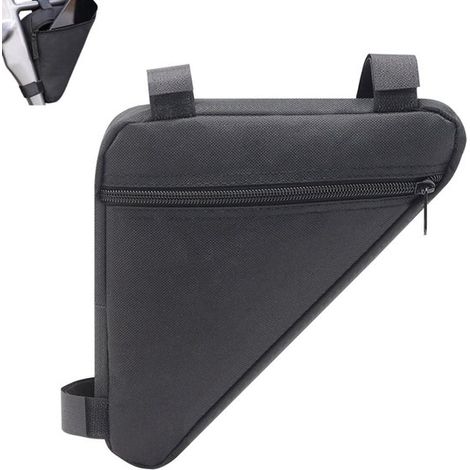Borsa da telaio per bicicletta nera, triangolare e impermeabile, per riporre attrezzi, lucchetti e coperture per bici. (1/5)