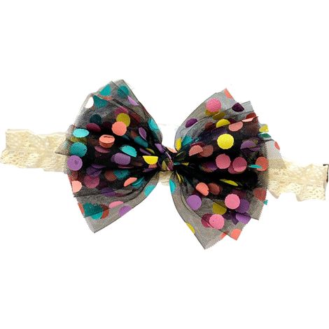 Baby Hair Bow Rainbow Color Dot Pattern Elastic Soft Infant Hair Band Photo Prop for Birthday Anniversary Black (1/5)