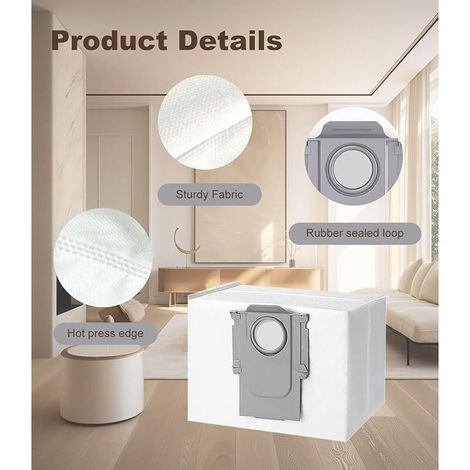 Packung mit 10 Staubsaugerbeuteln für Roborock S8+/ S8 Pro Ultra/ S7 MaxV Ultra/ S7 Pro Ultra/ Q7+ / Q7 Max+/ Q8 Max+/ Q5 Pro+, Ersatz-Staubbeutel-Zubehör. (1/5)