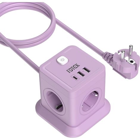Violet Cube Multiprise avec USB, 4 Prises avec Interrupteur 2500W/10A  7 en 1 Bloc Multiprise avec 2 USB-A et 1-USB-C, Prise Power Cube avec Rallonge Electrique de 1,8M pour Maison, Bureau, Voyage (1/5)