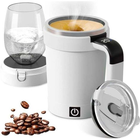 Gobelet mélangeur automatique de 380 ml avec couvercle et affichage tactile LCD de la température - Gobelet mélangeur magnétique automatique en acier inoxydable - Tasse à café - Agitateur magnétique (1/4)