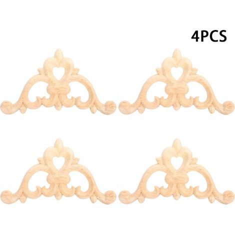 GDHZS- Lot de 4 appliques d'angle en bois sculpté, non peintes, pour la décoration de meubles et d'armoires. (1/4)