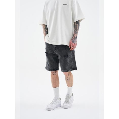 Pantaloncini da uomo MyStars Black Basic in denim grigio scuro effetto consumato, taglia 30 (1/5)