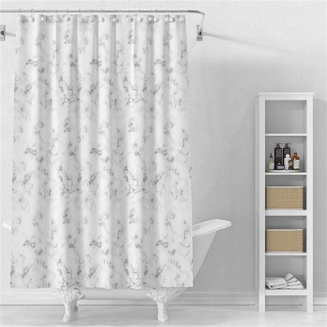 Shower Curtain - Polyester Waterproof Fabric - 80 X 180 Cm - With Metal Reinforced Grommets And Hooks - 1 Piece (1/5)