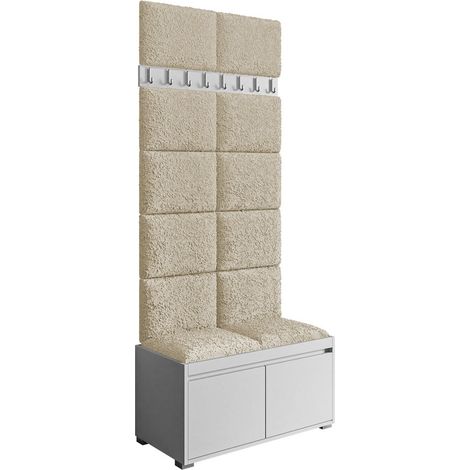 Conjunto para recibidor Comfivo Pinus IV, Blanco + Abriamo 03, 207x85x34cm, Aglomerado laminado, Tapiz, Colocada, Montada en la pared